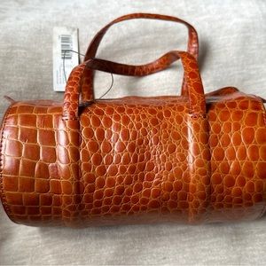 DKNY Mini Bag Cylindrical Wristlet Makeup Butterscot Faux Alligator Brand New